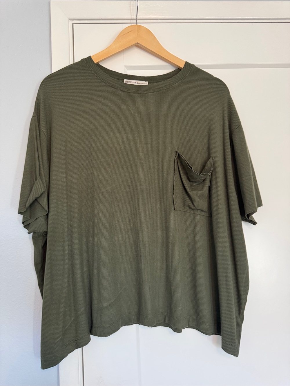 Zenana Outfitters Olive Relaxed Pocket Short Sleeve Tee